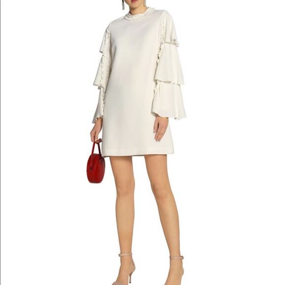 Alexis Tiered flared long sleeves London mini ivory Dress XS - Picture 2 of 11